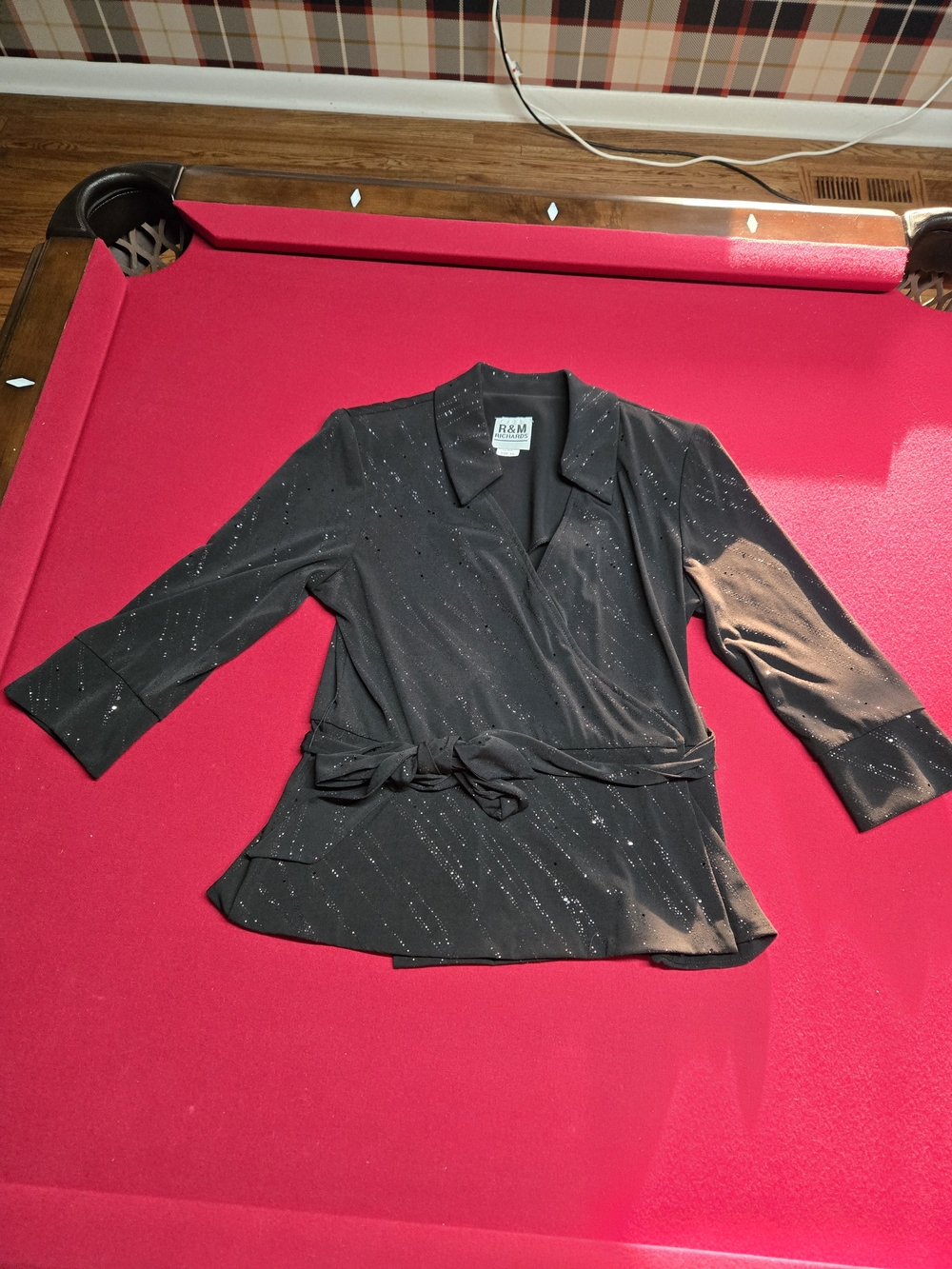 R&M Richards Women's Black Draped Open-Front Blazer - Picture 6 of 16